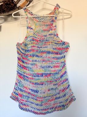 New Look Multicolor Knit Racerback Tank Top - Blue, Red, Yellow, Teal, White